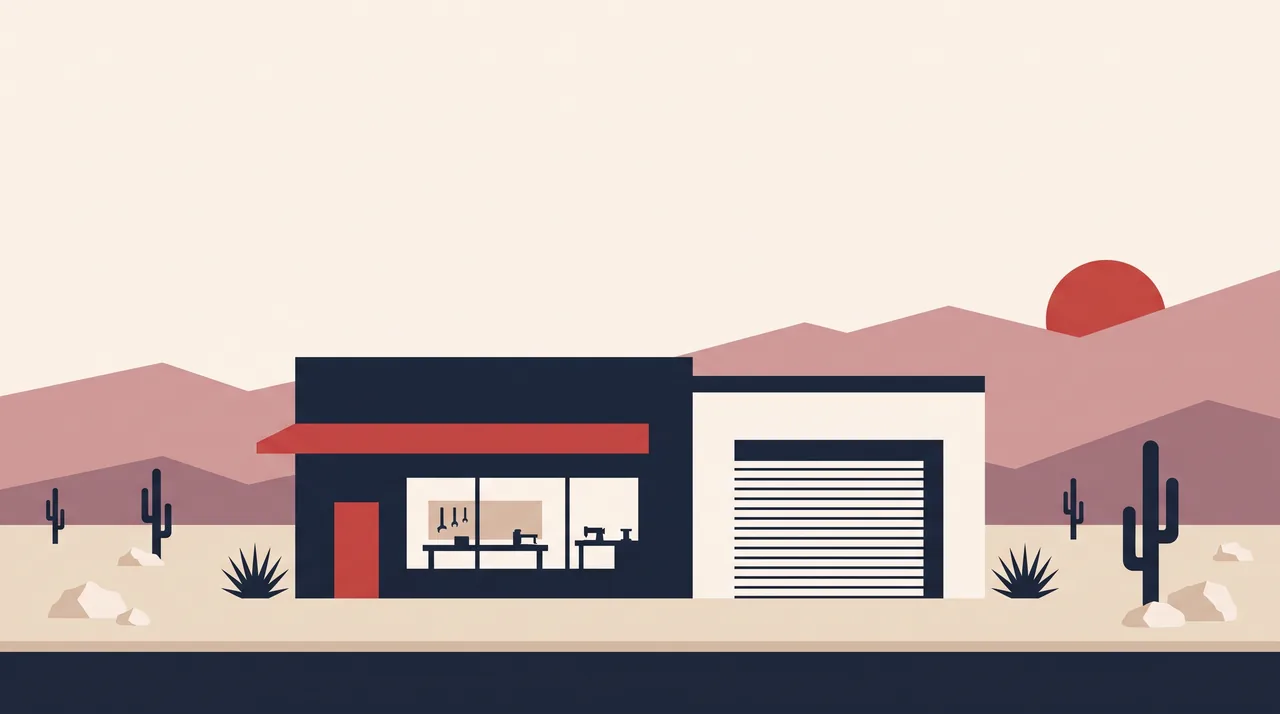 Illustration: a Nevada design workshop in NSDC house style, not a photograph of the business