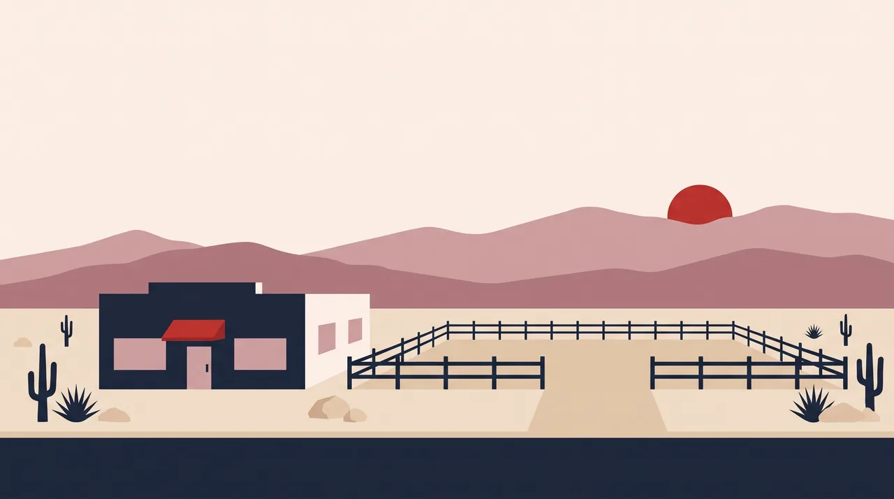 Illustration: a Nevada training facility with a fenced yard in NSDC house style, not a photograph of the business